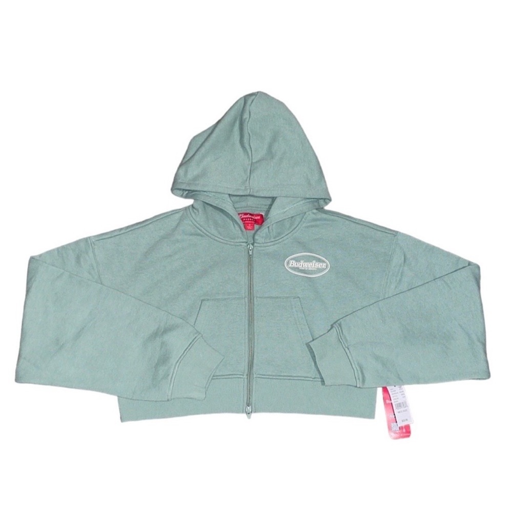 NWT Budweiser sage green cropped zip up